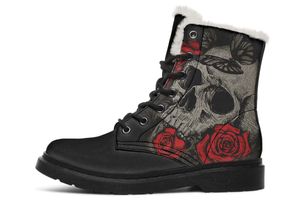 Tattoo Skull Print Winter Fur Boot Stitch Sole 058-2 big size mans womans