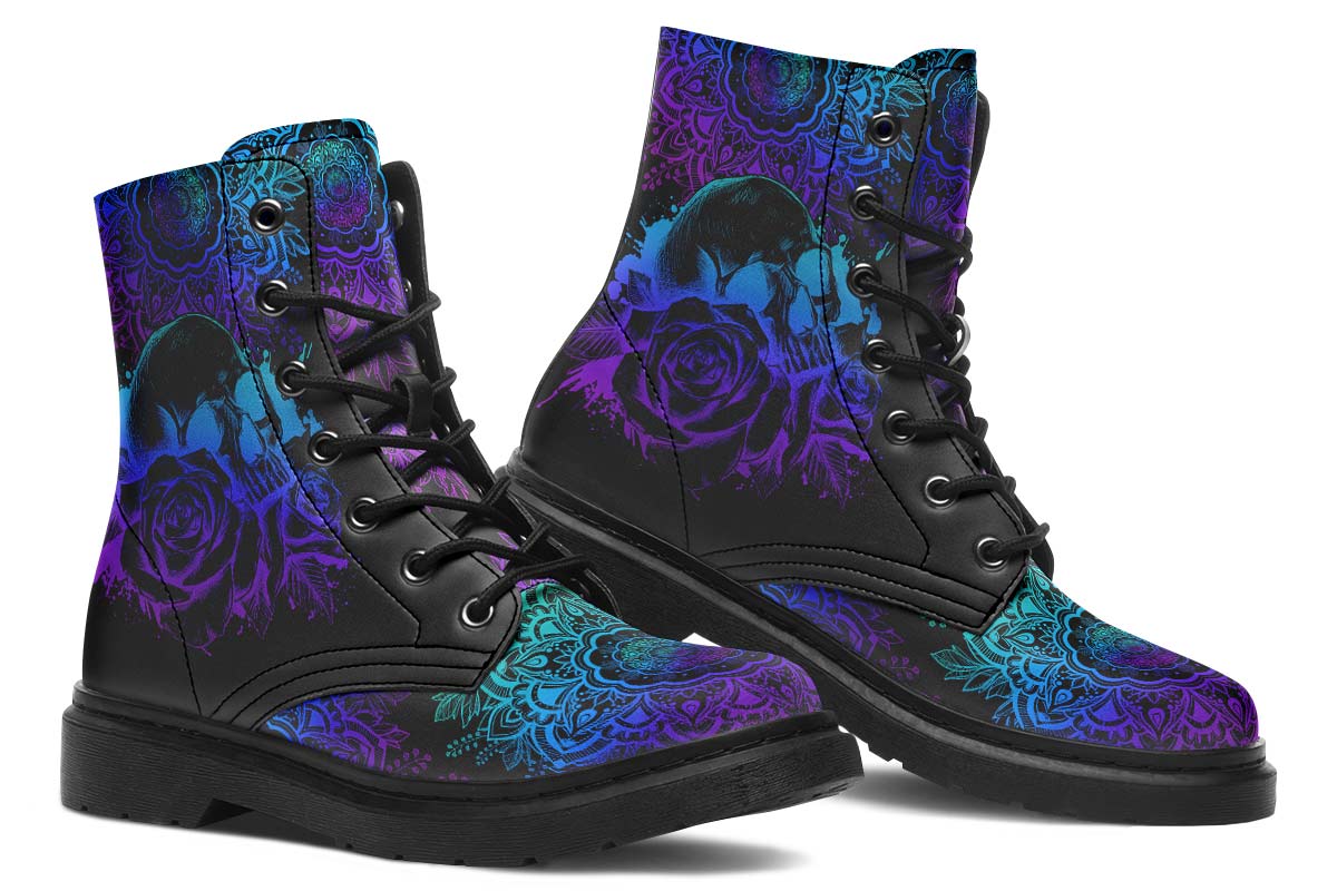 COLORFUL MANDALA SKULL Print Soft PU Boot Stitch Sole 058-3 big size mans womans