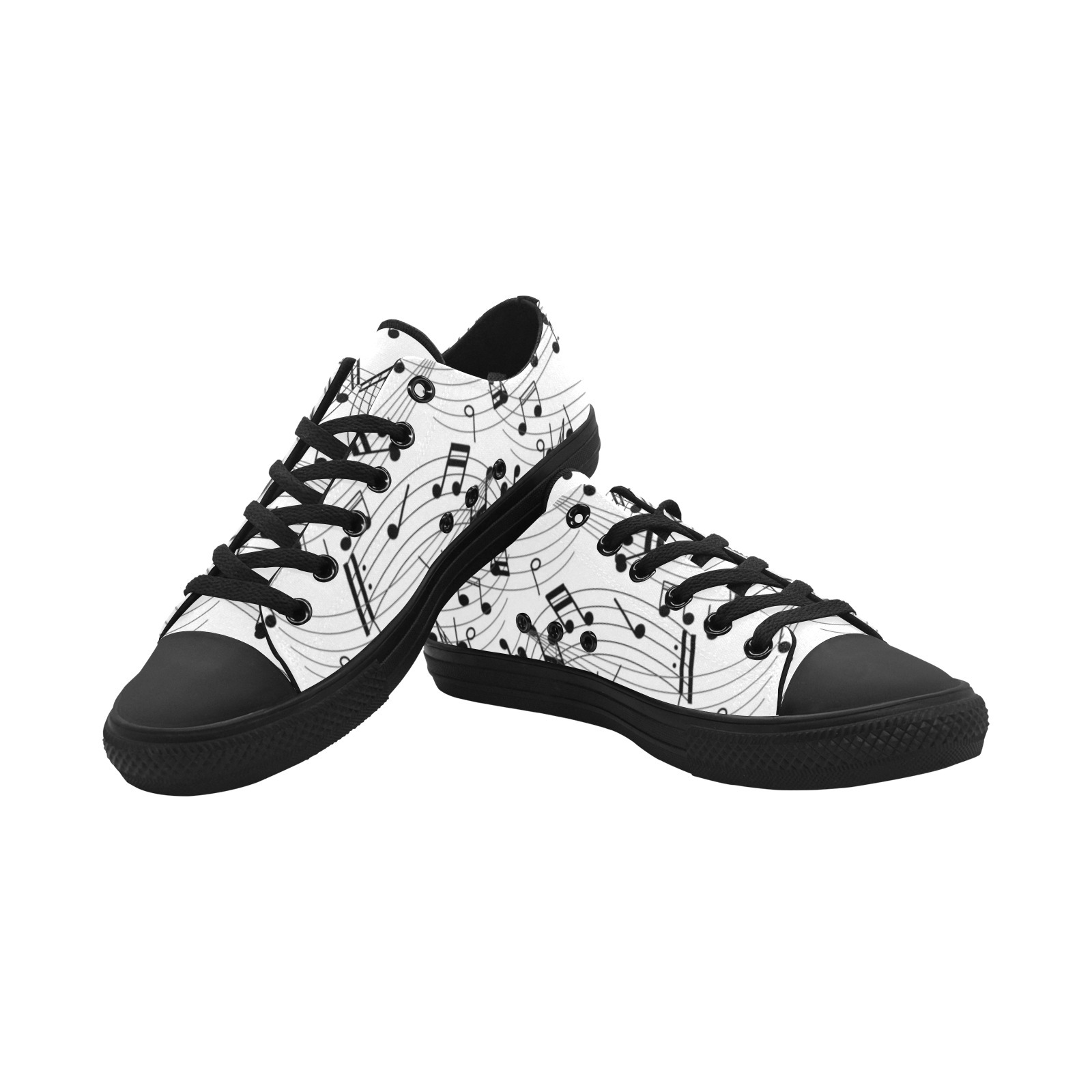 Musical Notes Print Sneakers Low Top 0180 black mans womans