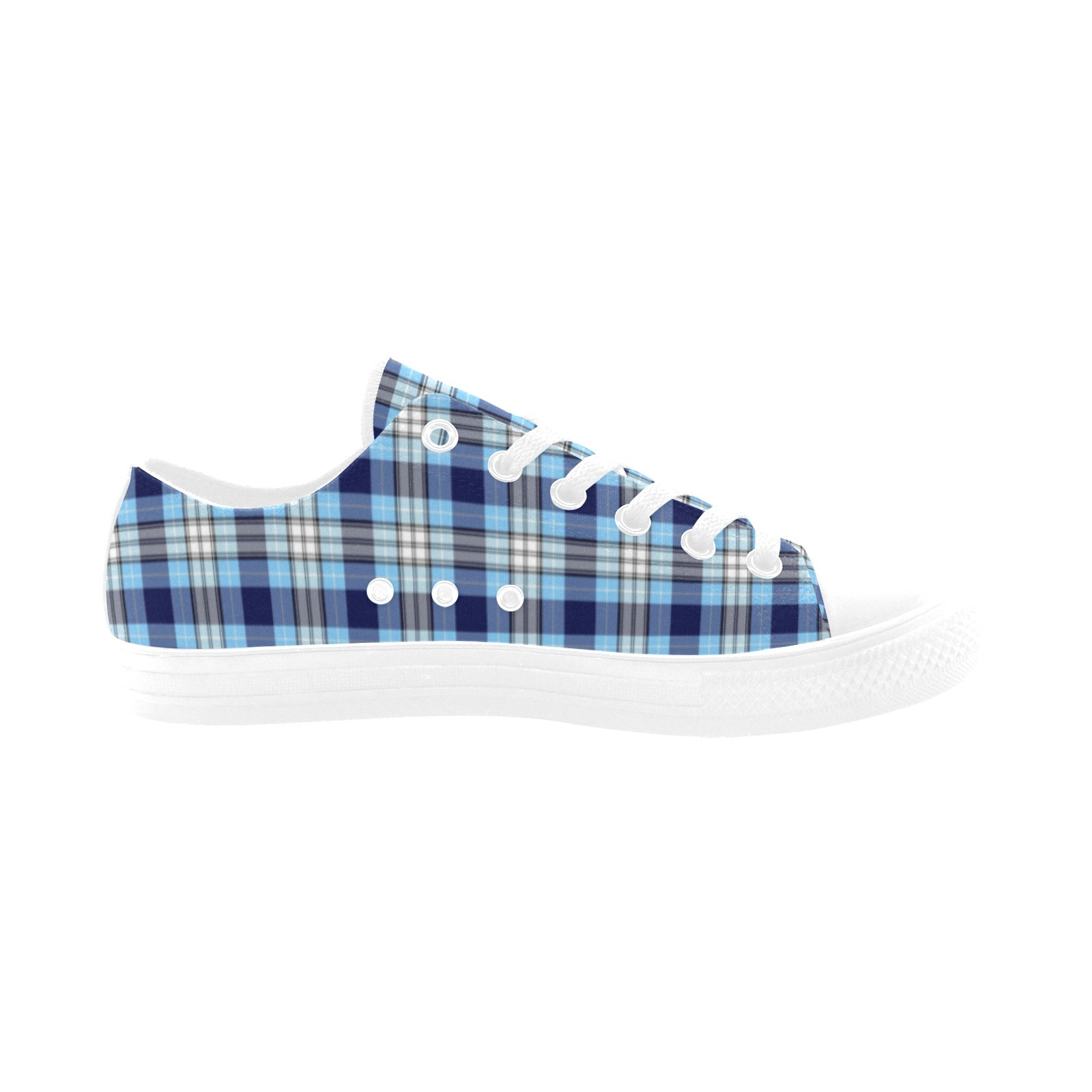 Blue Plaid Gingham Print Sneakers Low Top 0180 white mans womans