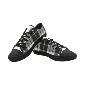 Charcoal Plaid Gingham Print Sneakers Low Top 0180 black mans womans