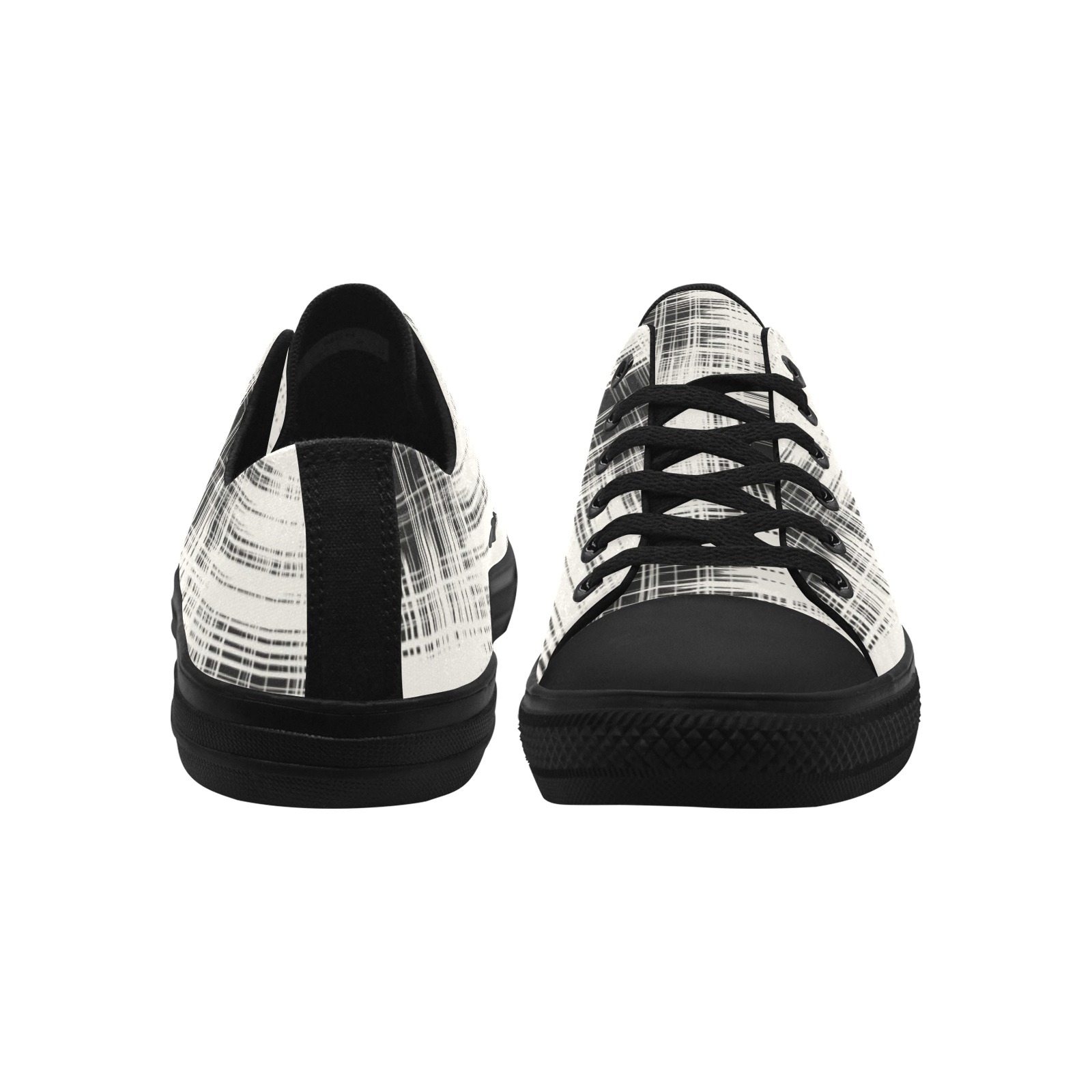 Brushed Gingham Print Canvas Sneakers Low Top 0180 black mans womans