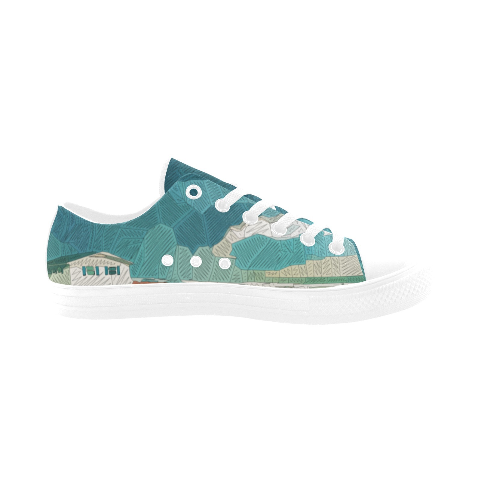 Abstract Freehand Painting Woods House in Print Sneakers Low Top 0180 white mans womans