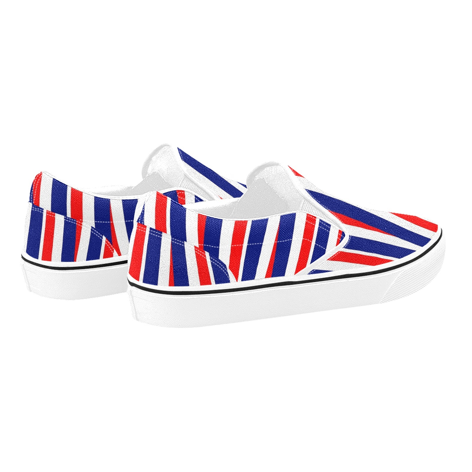 Orange Navy Stripe Slip On Shoe Print Canvas Breathable 0100 white Man Woman