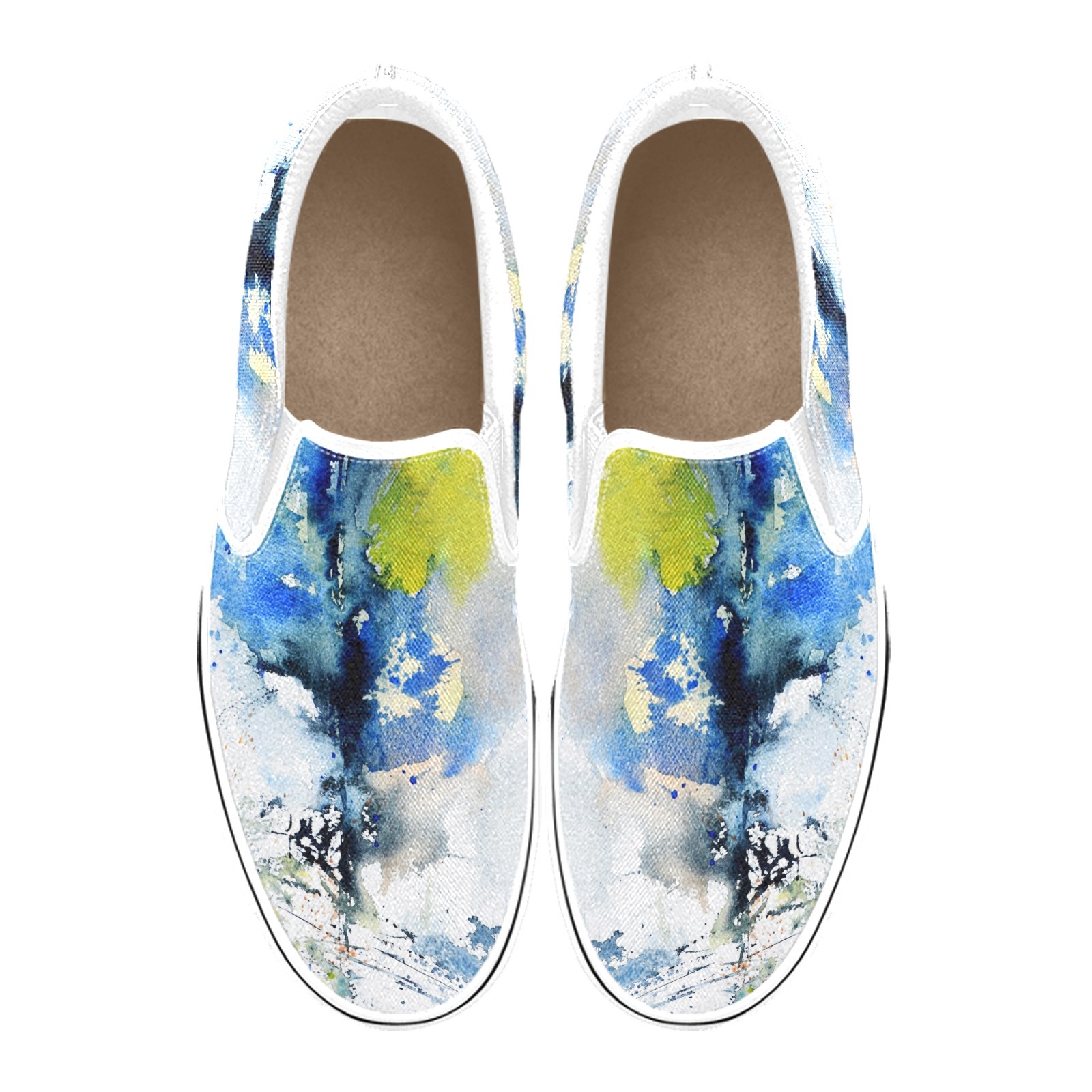 Water Color Painting Print Canvas Slipon Shoe 0100 White Man Woman