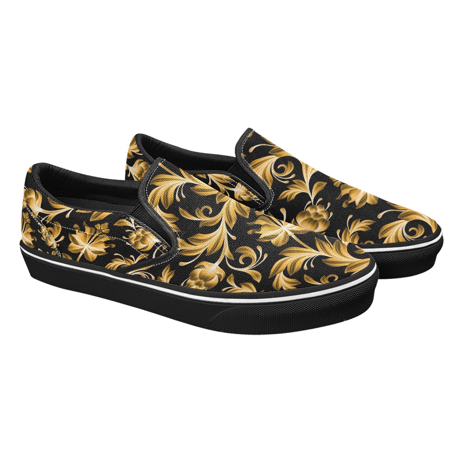 Euro Retro GoldenYellow Print Canvas Slipon Shoe 0100 black man woman.jpg