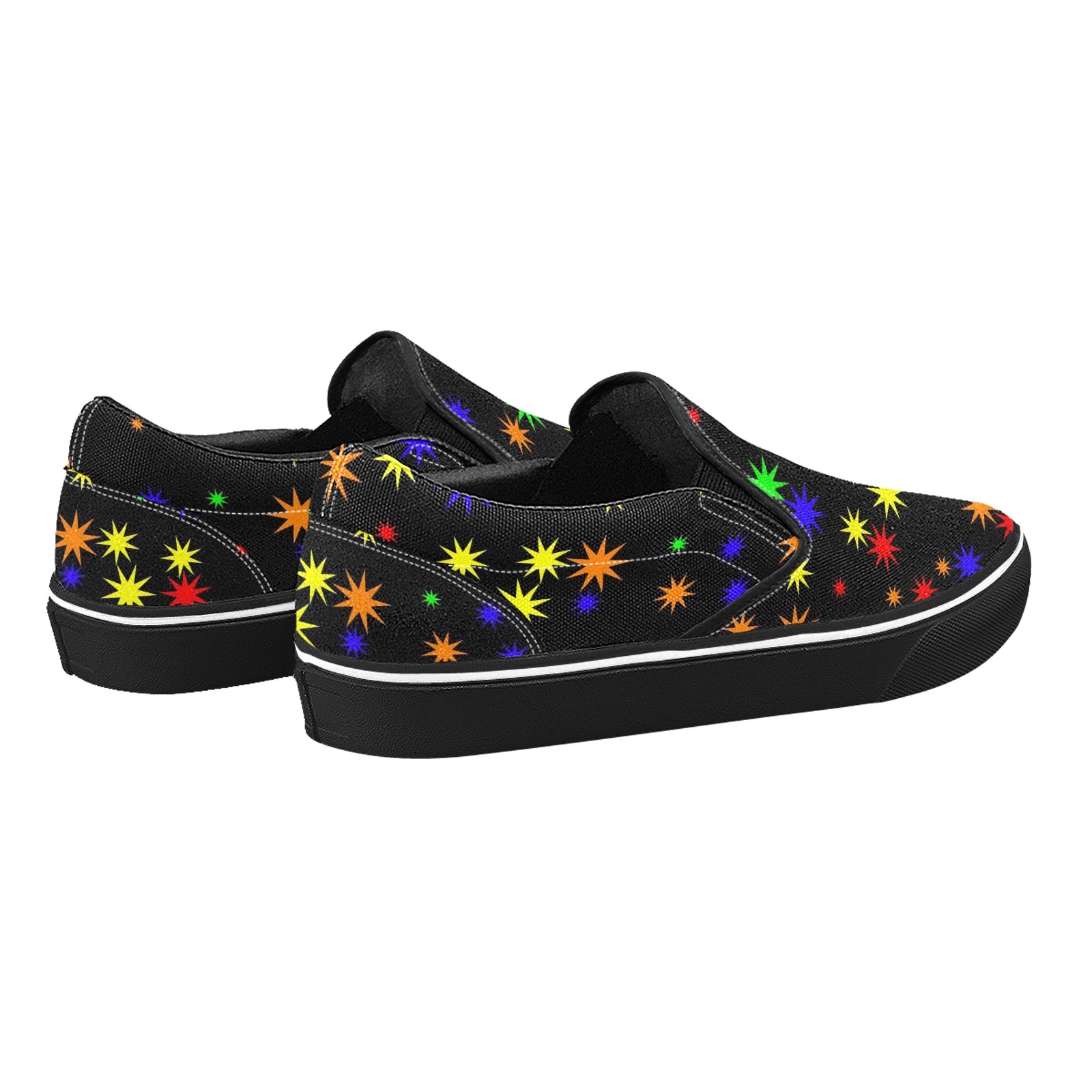 Eight Pointed Star Colorful Print Canvas Slipon Shoe 0100 black man woman