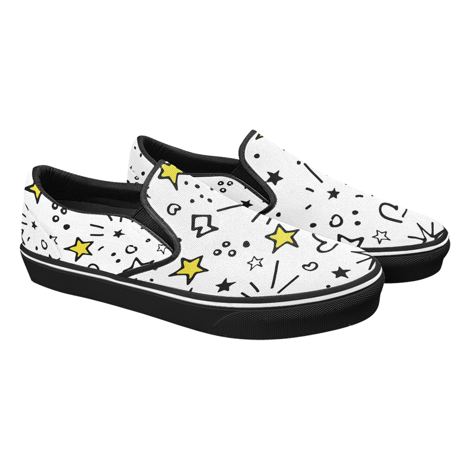 Happy Star Light Print Canvas Slipon Shoe 0100 white man woman