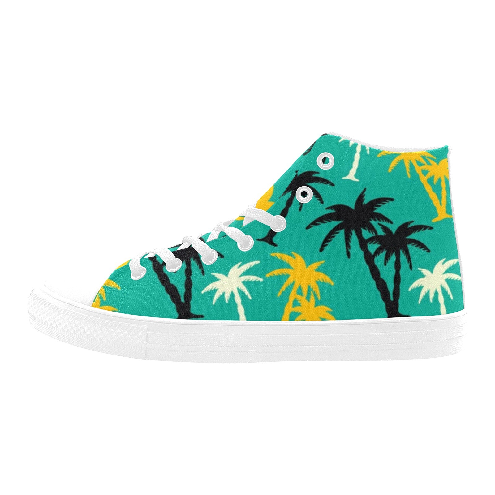 Hawaii Coconut Trees Green Printing Canvas Shoe 0170 Hi Top Mans Womans