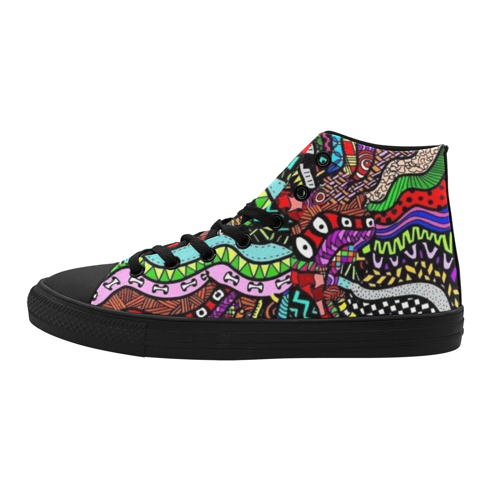 Grafitti Bones Stripes Snakes Printing Canvas Shoe Hi Top 0170 Black Mans Womans