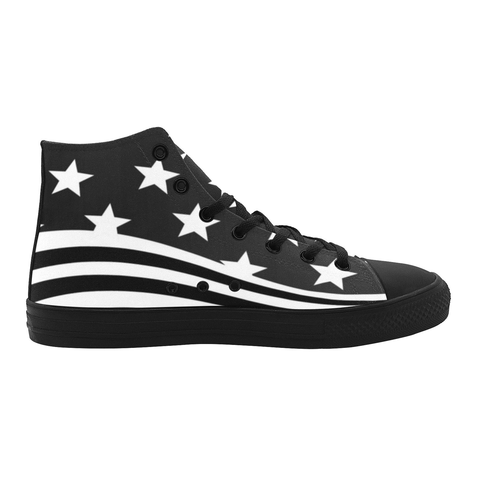 Star Stripe black and white printing Hi Top Canvas shoe 0170 black mans womans