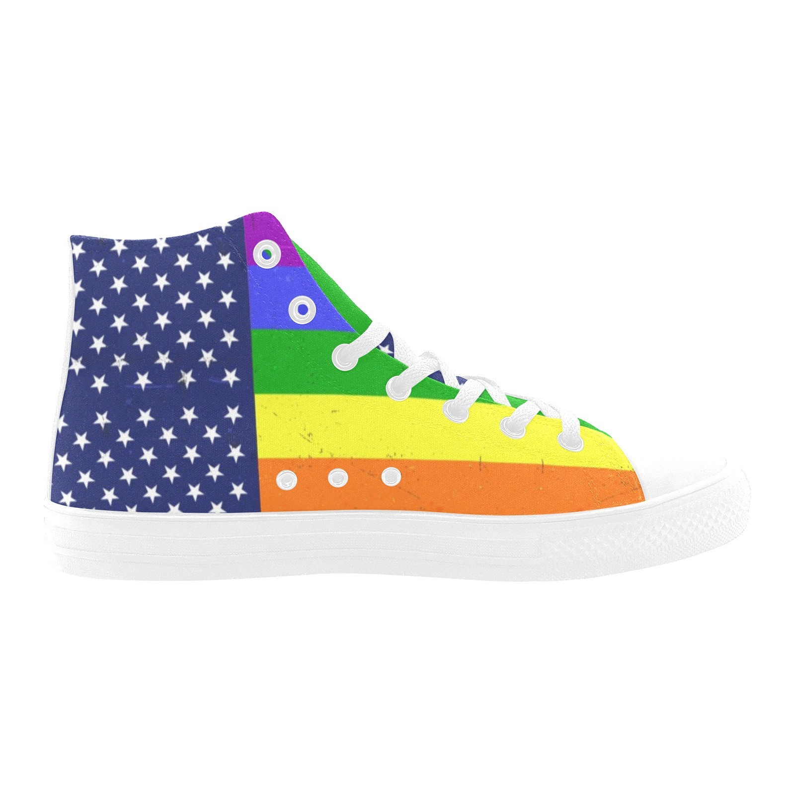 Stars Strips Flag LGBT Community Printing Shoe Hi Top Canvas 0170 White Mans Womans