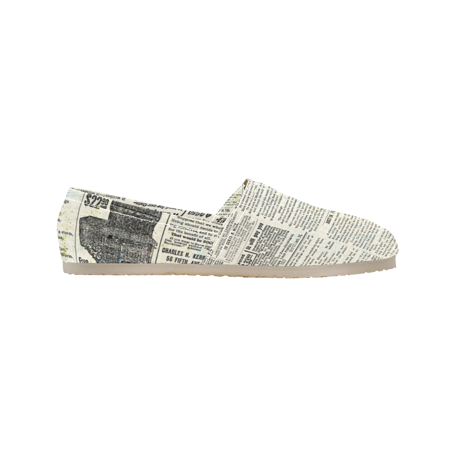 Newspaper Grey Print Canvas Casual Shoe Lightweight Breathable 1206 Mans Womans