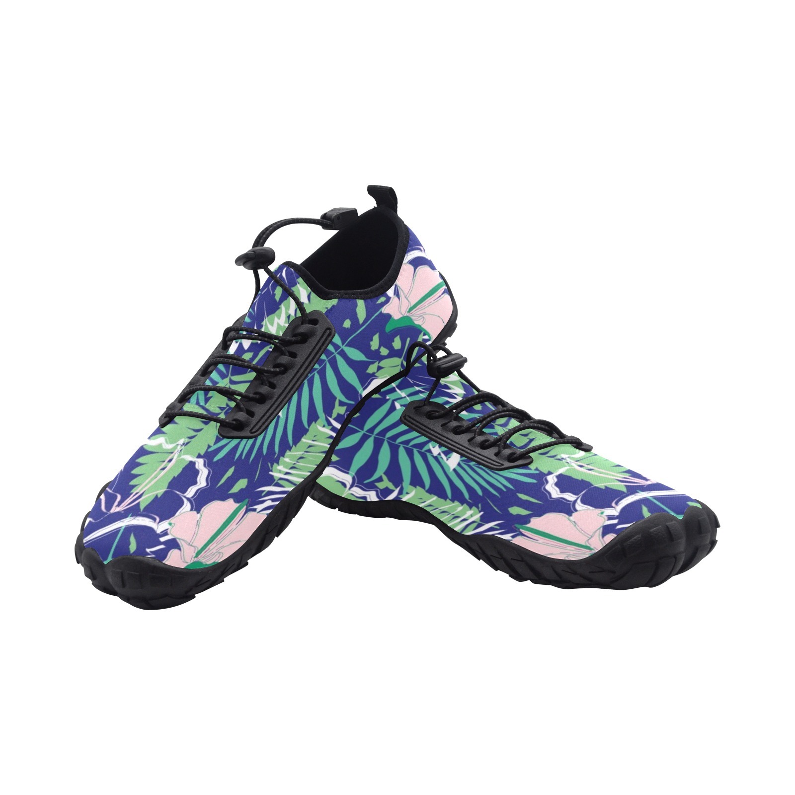 Tropics Equatorial Tree Leaf Green Print Neoprene SBR Jessy Aqua Shoe Lace Water Flow 21093 Black Big Size Man Woman