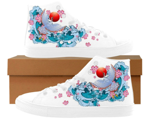 Eastern Mascot Crane Printing Canvas Hi Top 0170 White Mans Womans