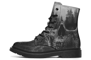 Skull Fire Charcoal Print Soft PU Boot Stitch Sole 058-3 big size mans womans