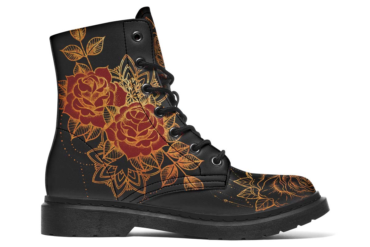 Tattoo Rose Print Soft PU Boot Stitch Sole 058-3 big size mans womans