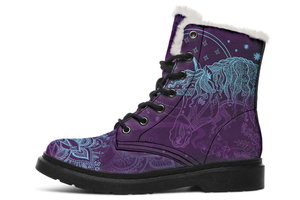 Purple Unicorn Print Winter Fur Boot Stitch Sole 058-2 big size mans womans