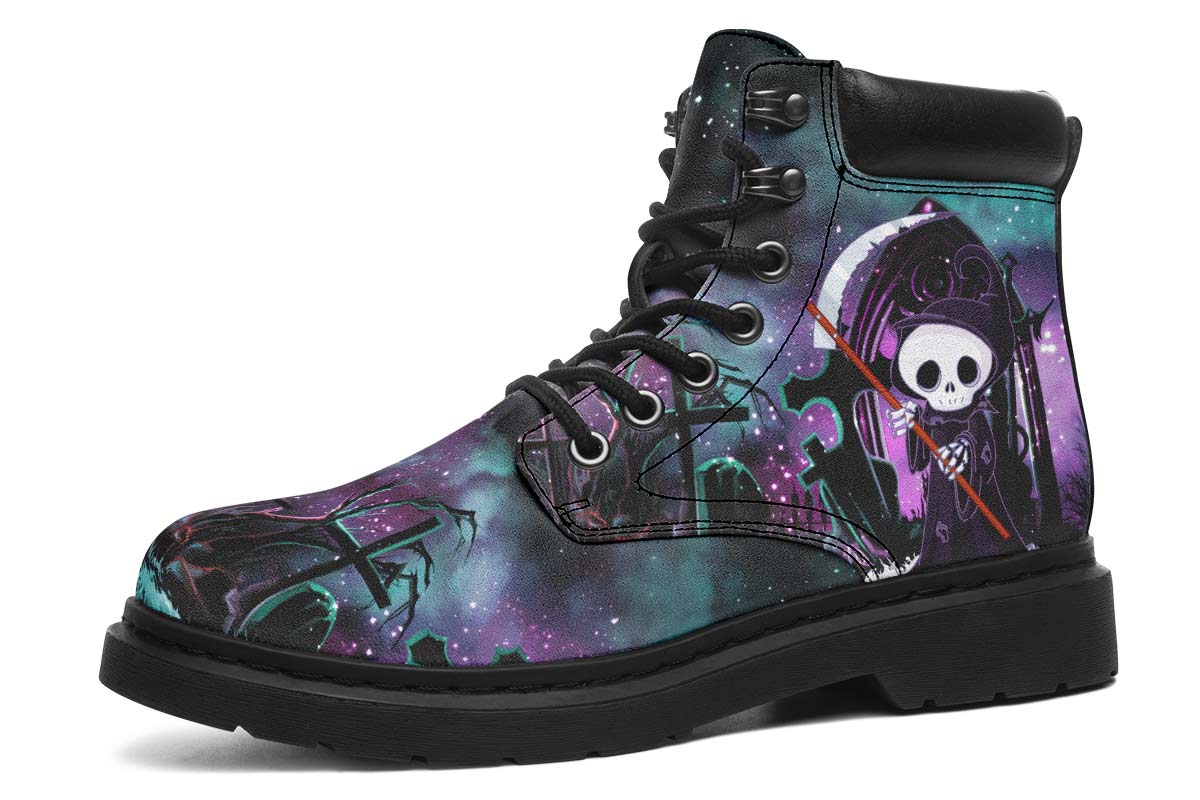 Purple Night Cartoon Reaper Print Suede Classic Ankle Boot Stitch Sole 058-1 big size mans womans