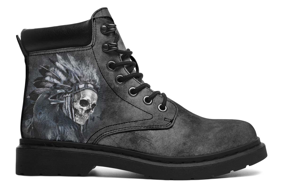 Native Skull Raven Print Suede Classic Ankle Boot Stitch Sole 058-1 big size mans womans