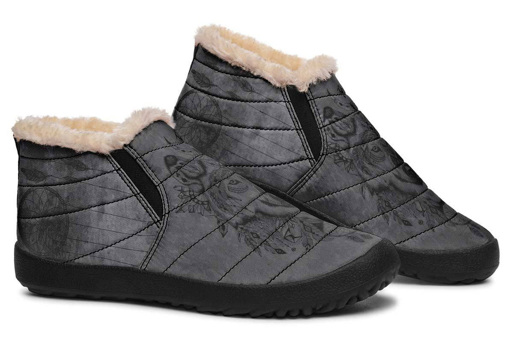 Bohemian Wolf Print winter Fur Sneakers Soft 1929 black man woman