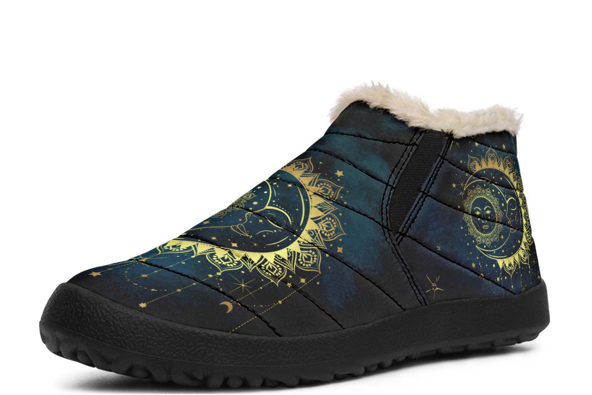 Antique Style Crescent Moon Print winter Fur Sneakers Soft 1929 black man woman