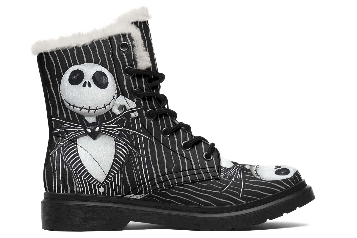 Smiley Mister Skull Print Winter Fur Boot Stitch Sole 058-2 big size mans womans