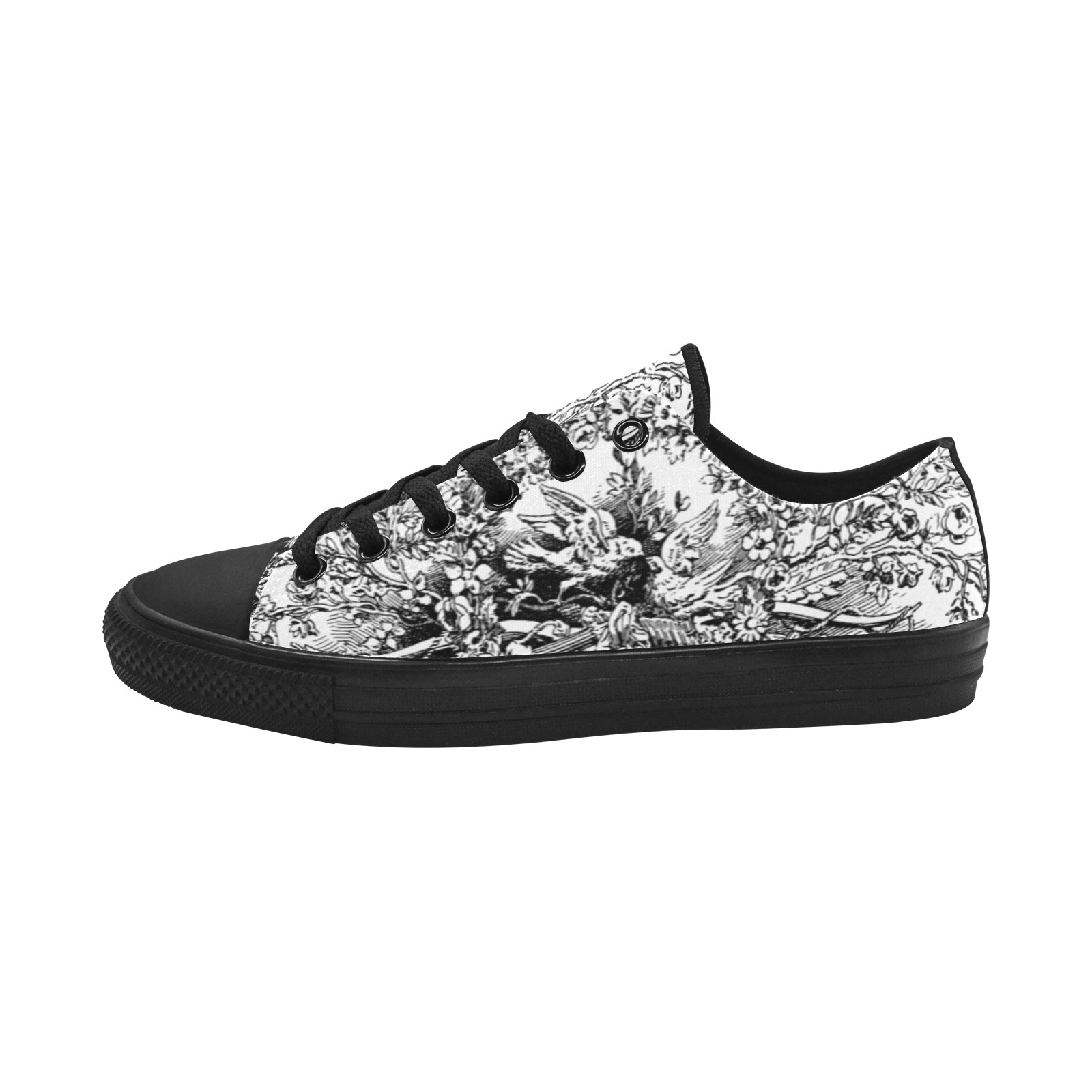 Kiss Bird Sketch Plank Print Canvas Sneakers Low Top 0180 black mans womans