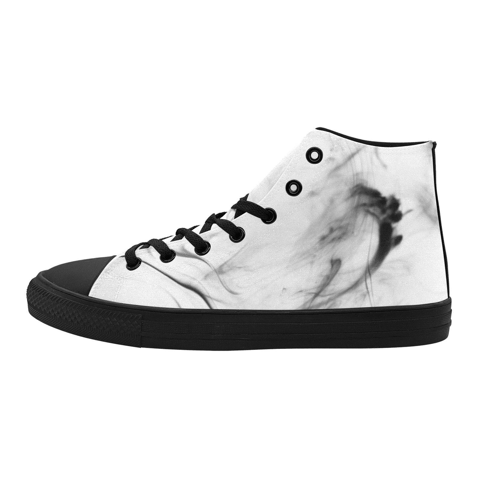 Abstract black White Watercolor Hand Stock printing Canvas Hi Top Shoes 0170 mans womans