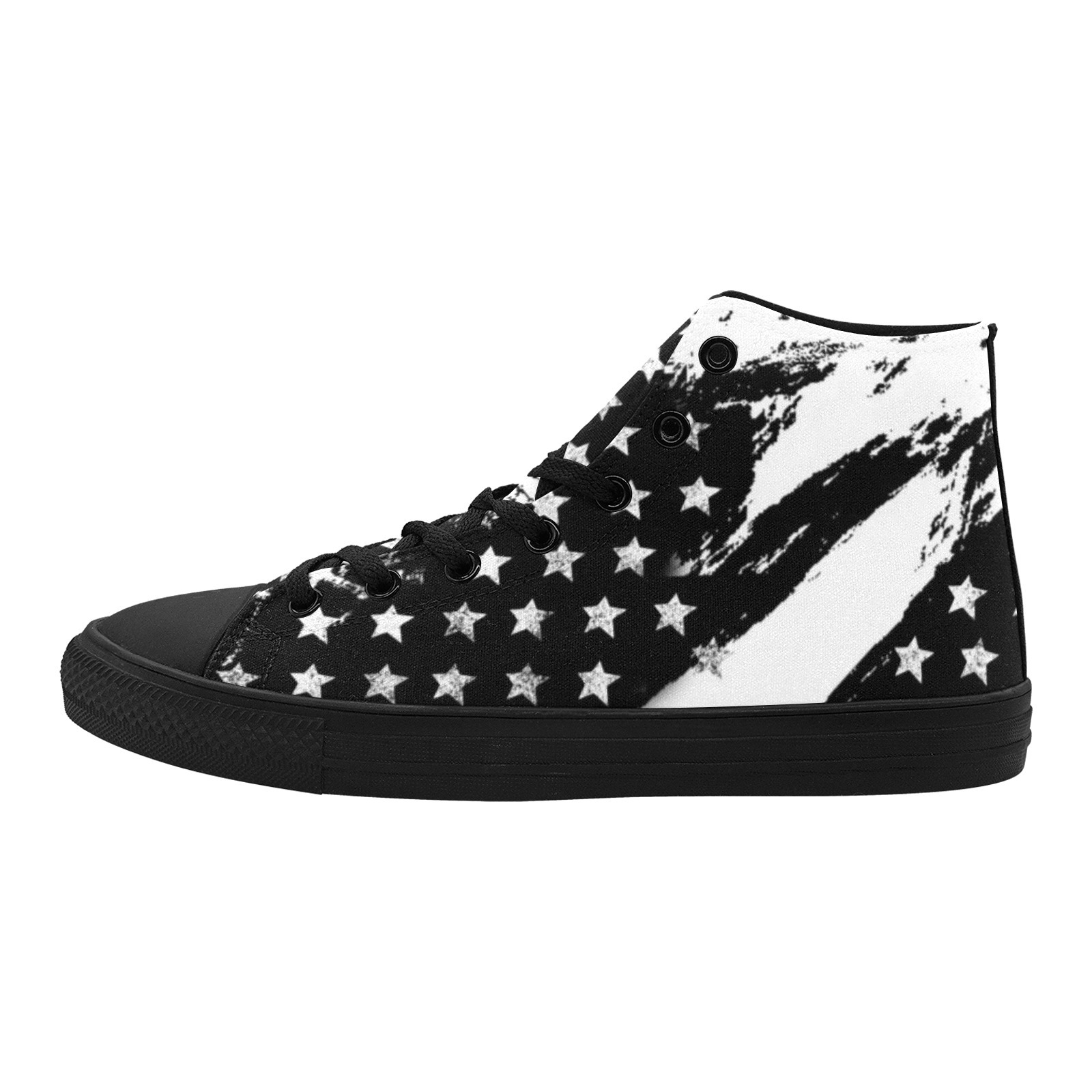 Flag Stars Black White Printing Canvas Shoe 0170 Hi Top Mans Womans