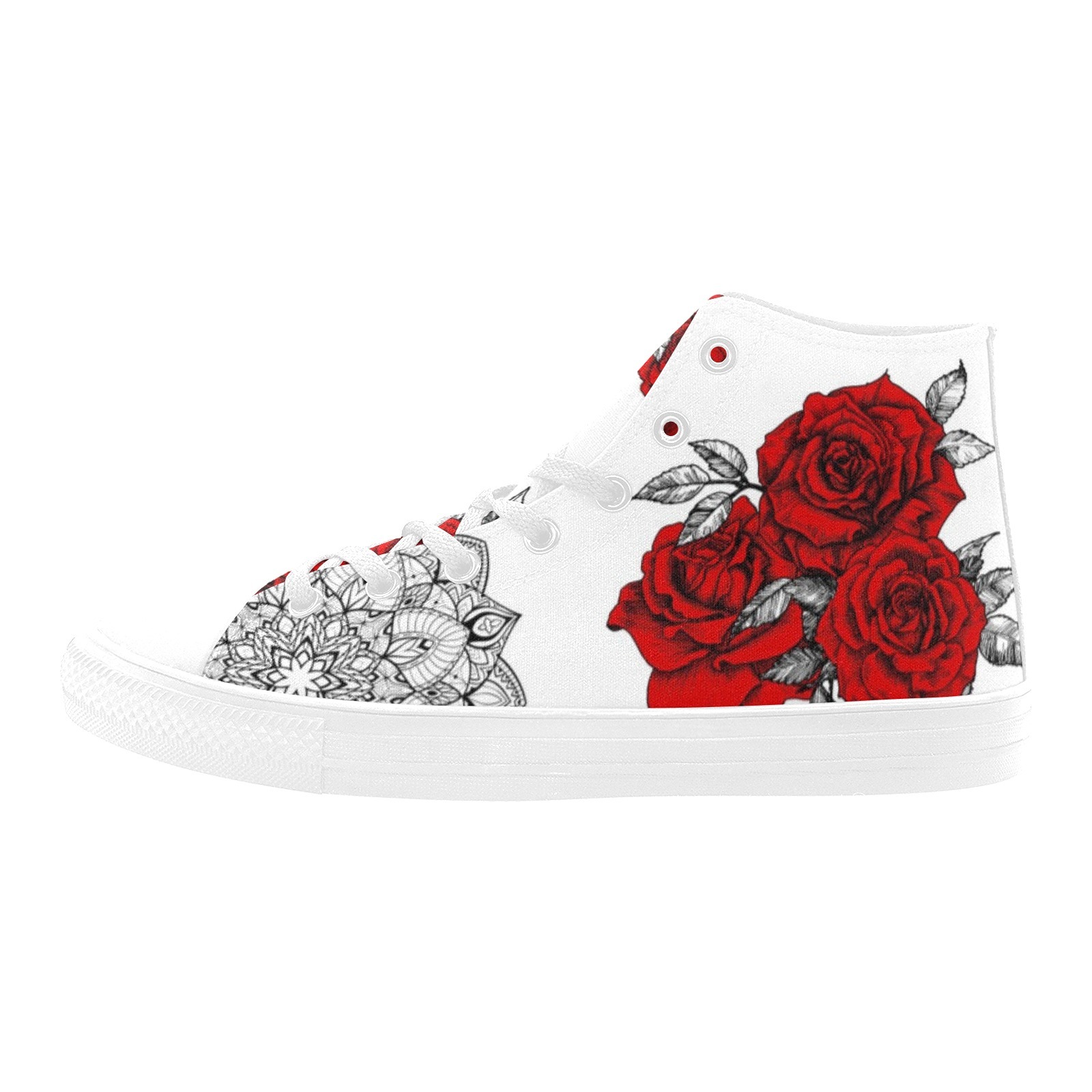 Scarlet Rose Red Printing Canvas Hi Top Shoe white mans womans