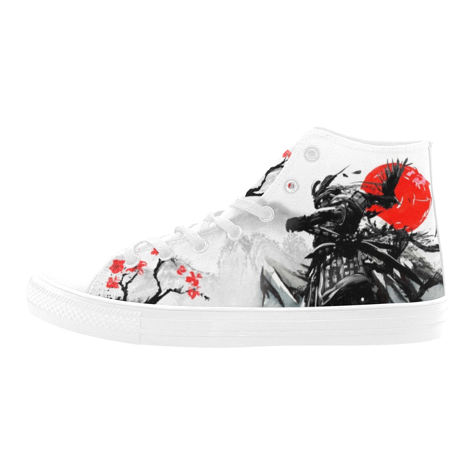 Samurai Poster Sun Decorative Printing Canvas Hi Top Shoe 0170 white mans womans