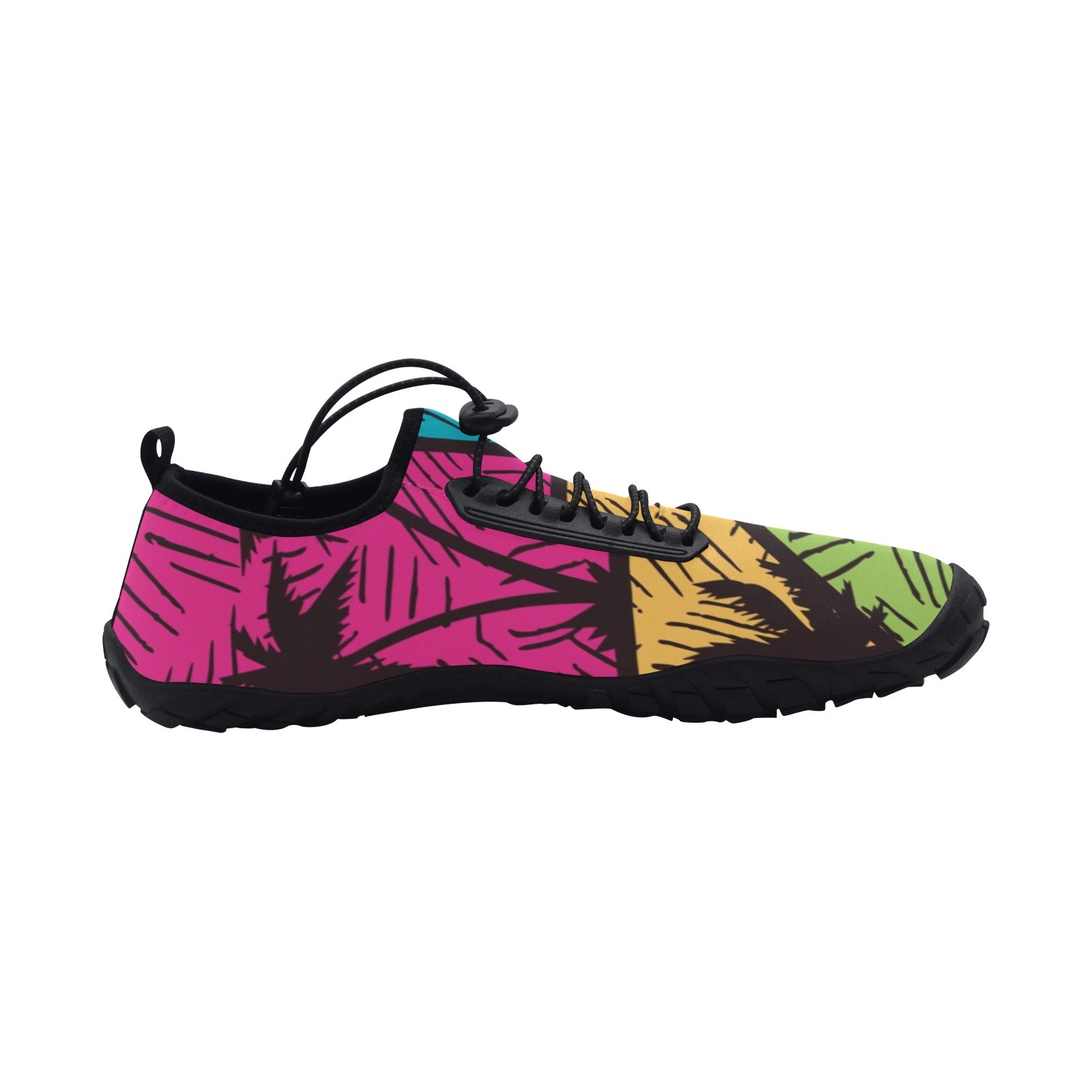 Tropics Equatorial Coconut Tree Multi Color Print Neoprene SBR Jessy Aqua Shoe Lace Water Flow 21093 Black Big Size Man Woman