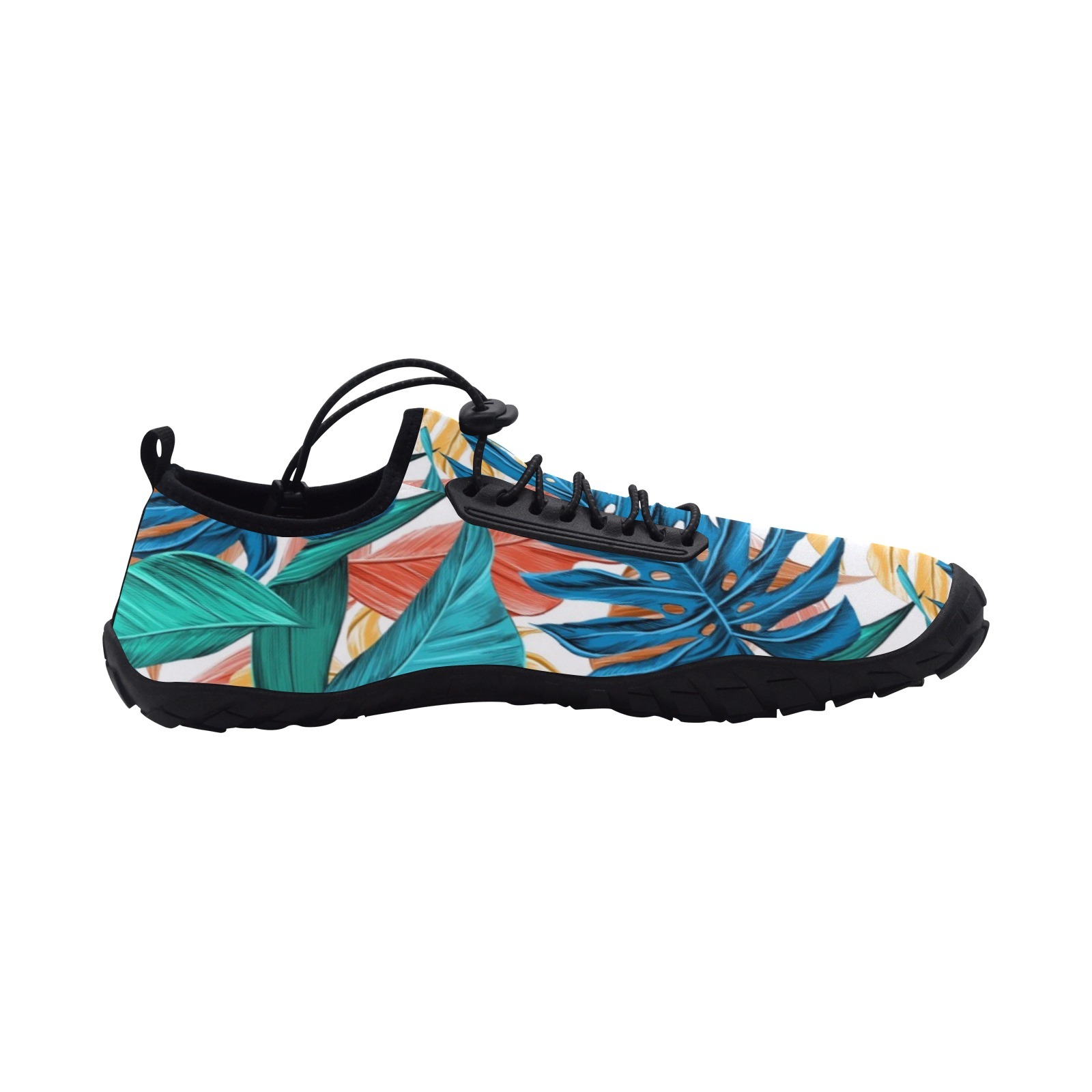 Tropics Equatorial Big Leaf Print Neoprene SBR Jessy Aqua Shoe Lace Water Flow 21093 Black Big Size Man Woman