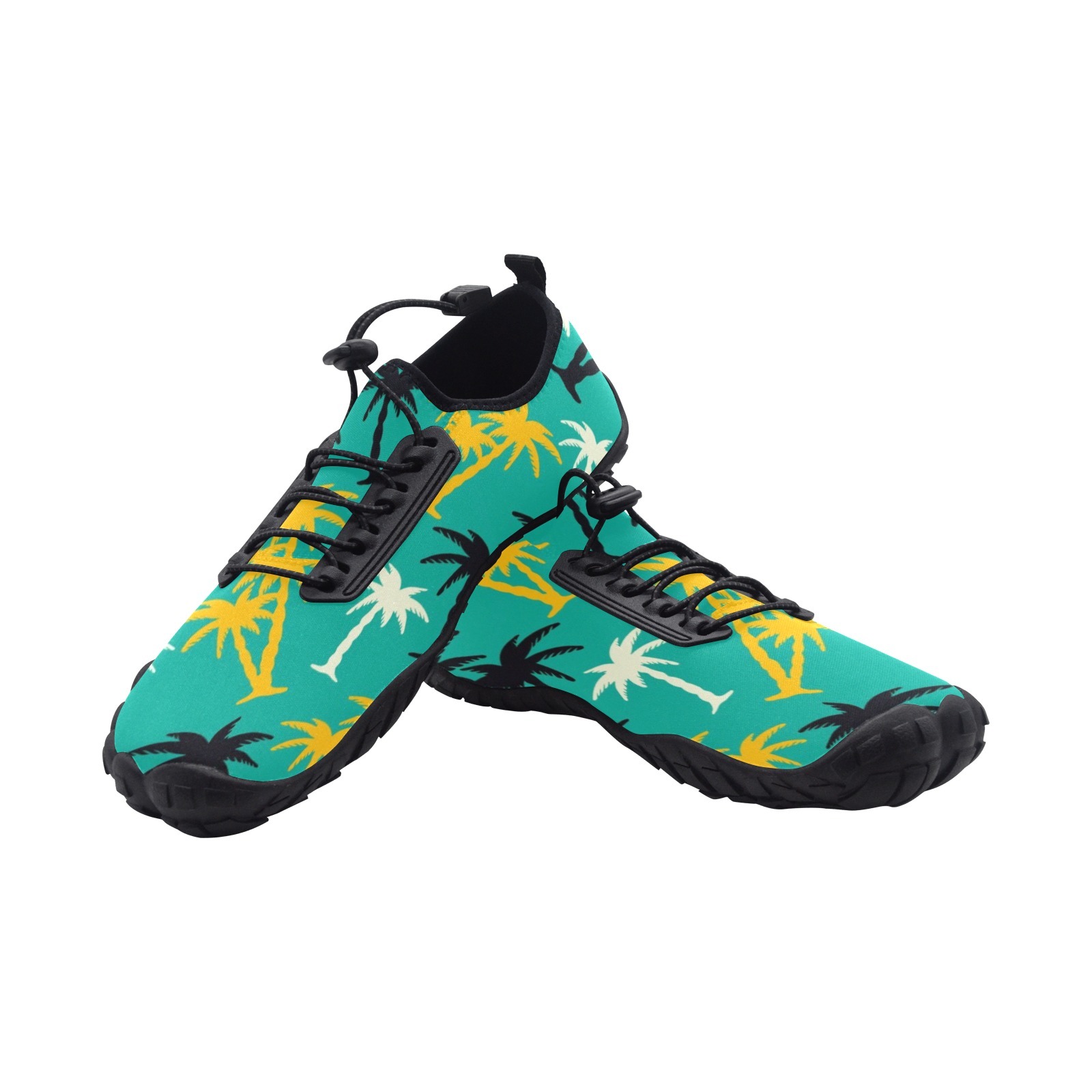 Coconut Tree Yellow Green Print Neoprene SBR Jessy Aqua Shoe Lace Water Flow 21093 Black Big Size Man Woman