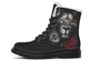 Lion And Roses Print Winter Fur Boot Stitch Sole 058-2 big size mans womans