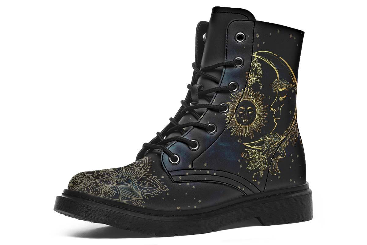 Sun And Moon Print Soft PU Boot Stitch Sole 058-3 big size mans womans