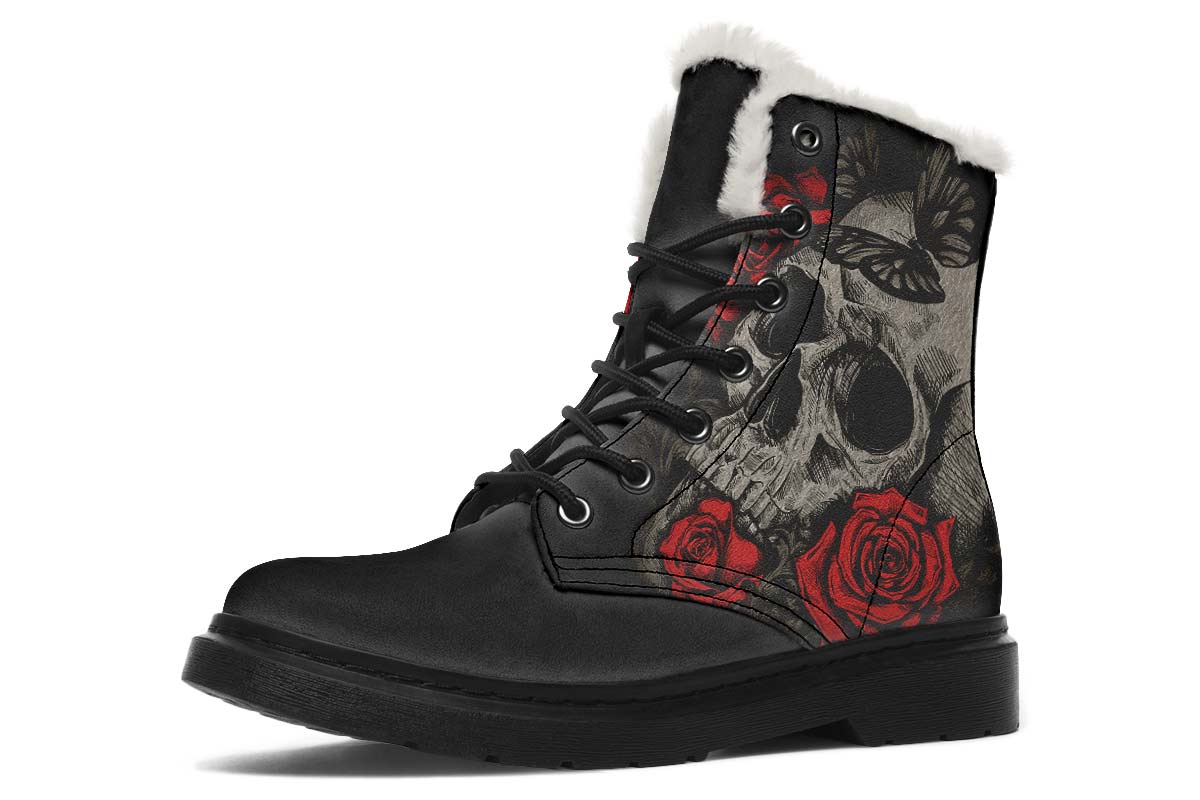 Tattoo Skull Print Winter Fur Boot Stitch Sole 058-2 big size mans womans