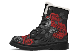 Tattoo Butterfly Red Rose Print Winter Fur Boot Stitch Sole 058-2 big size mans womans