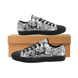 Kiss Bird Sketch Plank Print Canvas Sneakers Low Top 0180 black mans womans