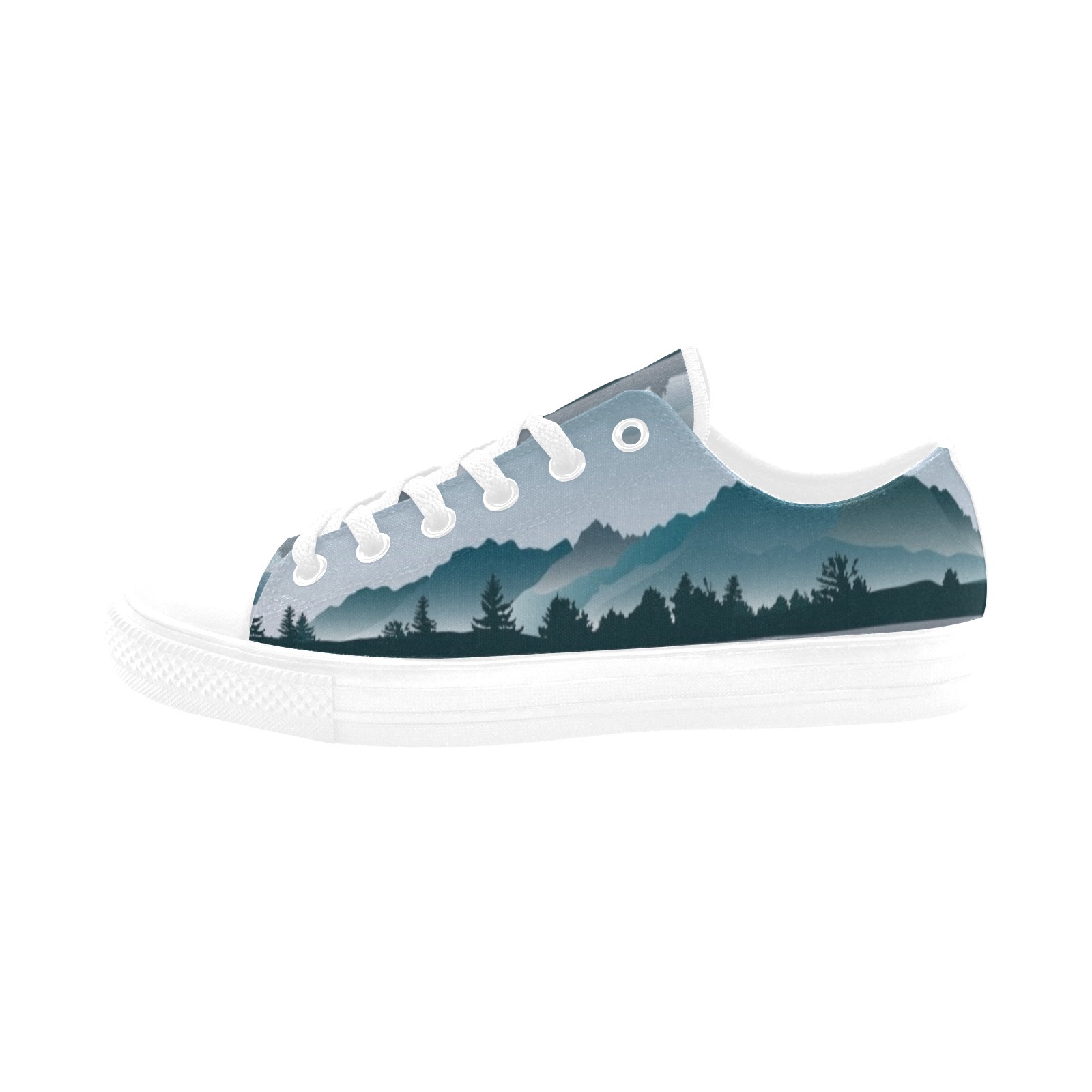 Mountain View Scenery Print Sneakers Low Top 0180 whtie mans womans