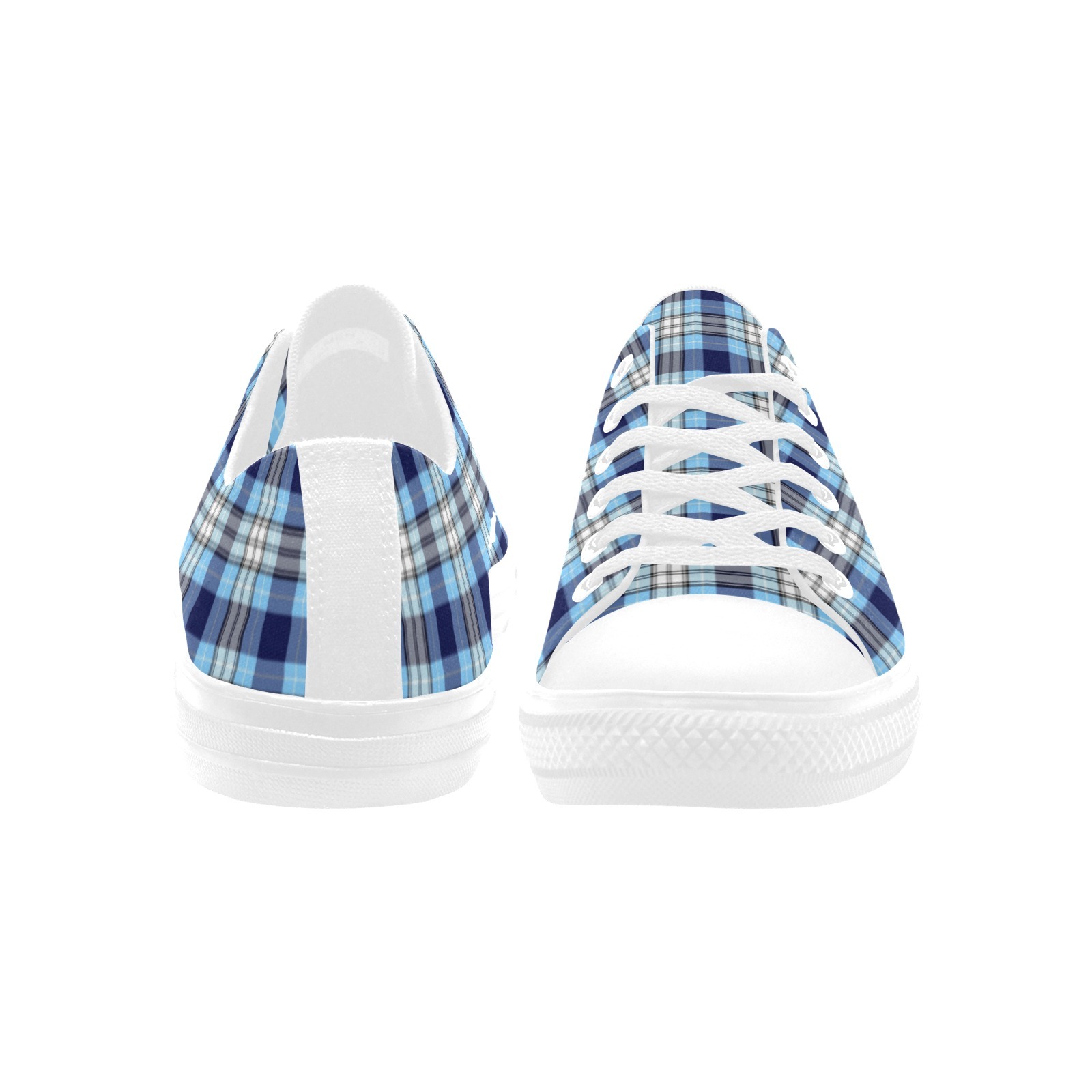 Blue Plaid Gingham Print Sneakers Low Top 0180 white mans womans