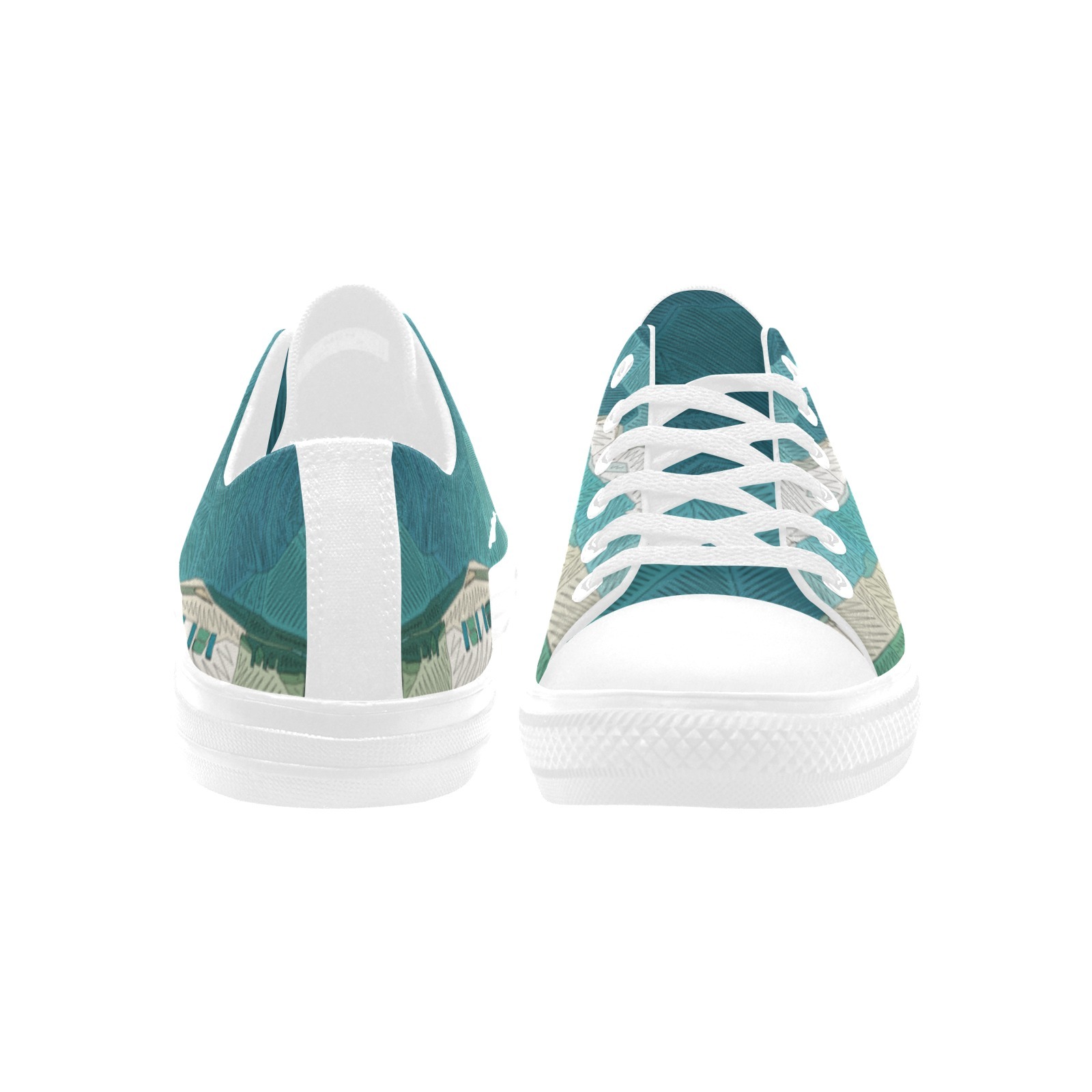 Abstract Freehand Painting Woods House in Print Sneakers Low Top 0180 white mans womans