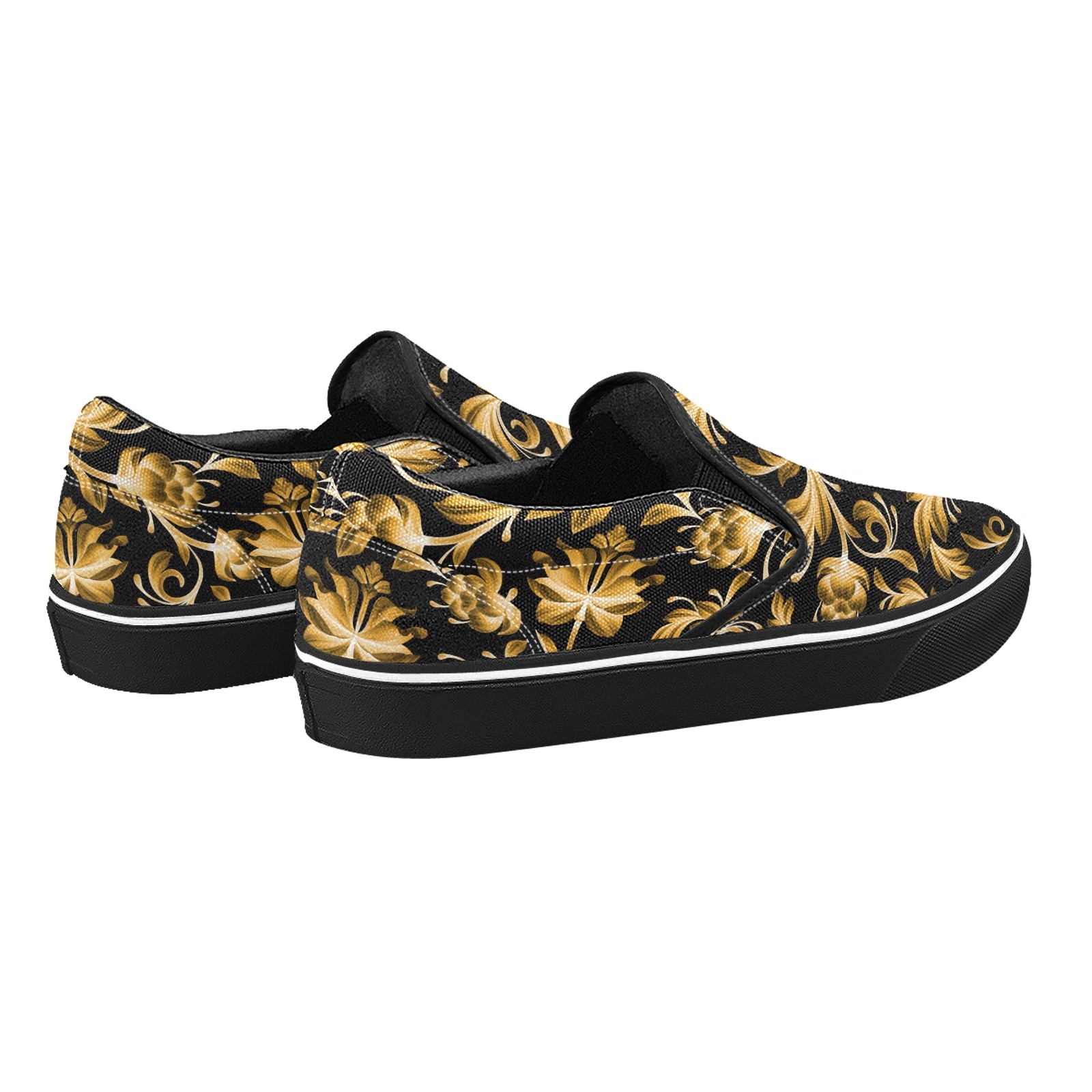 Euro Retro GoldenYellow Print Canvas Slipon Shoe 0100 black man woman.jpg