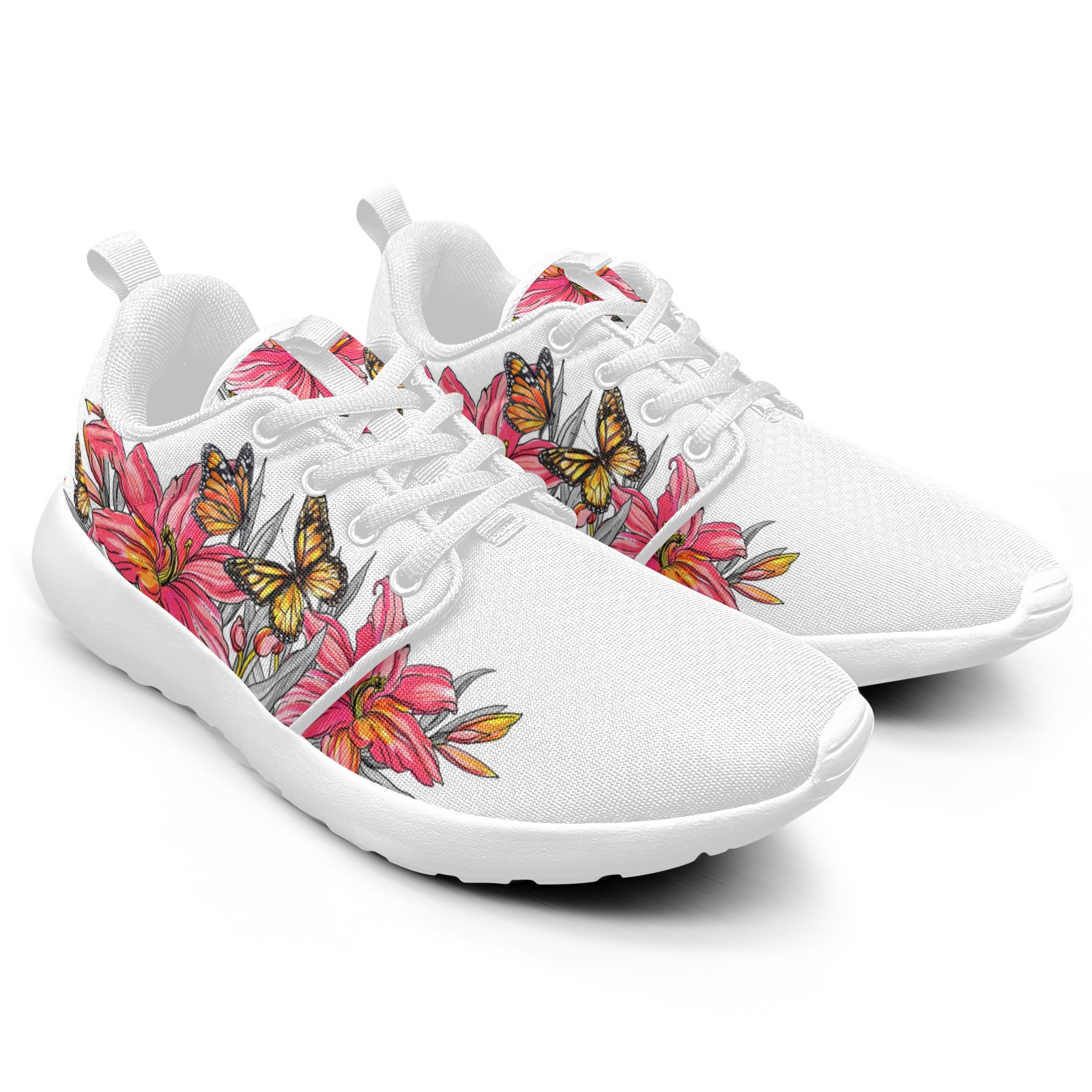  Butterflies over red Printed Sneakers 02001 white mans womans athltics