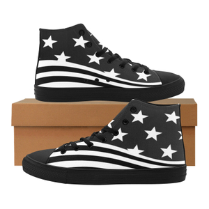 Star Stripe black and white printing Hi Top Canvas shoe 0170 black mans womans