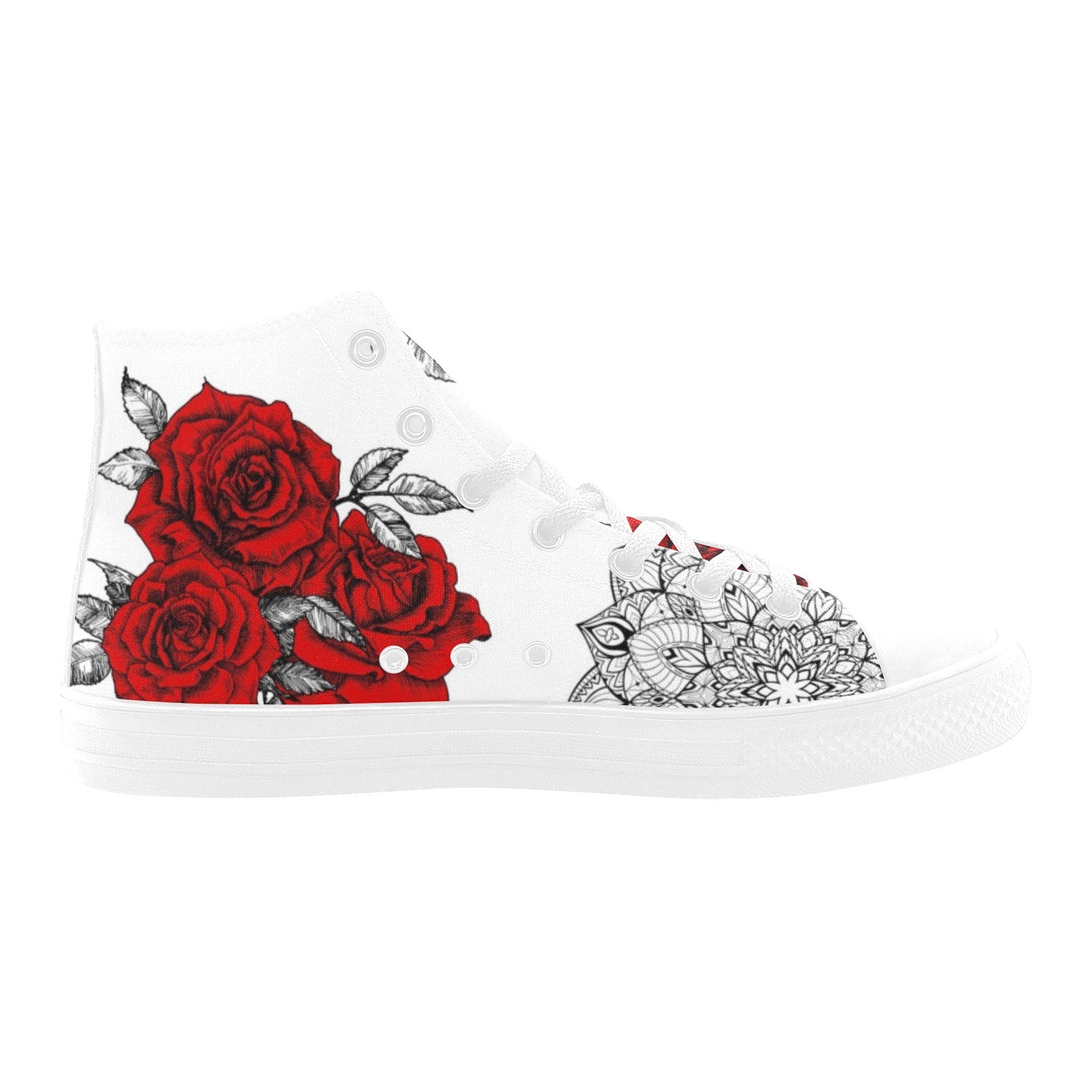 Scarlet Rose Red Printing Canvas Hi Top Shoe white mans womans