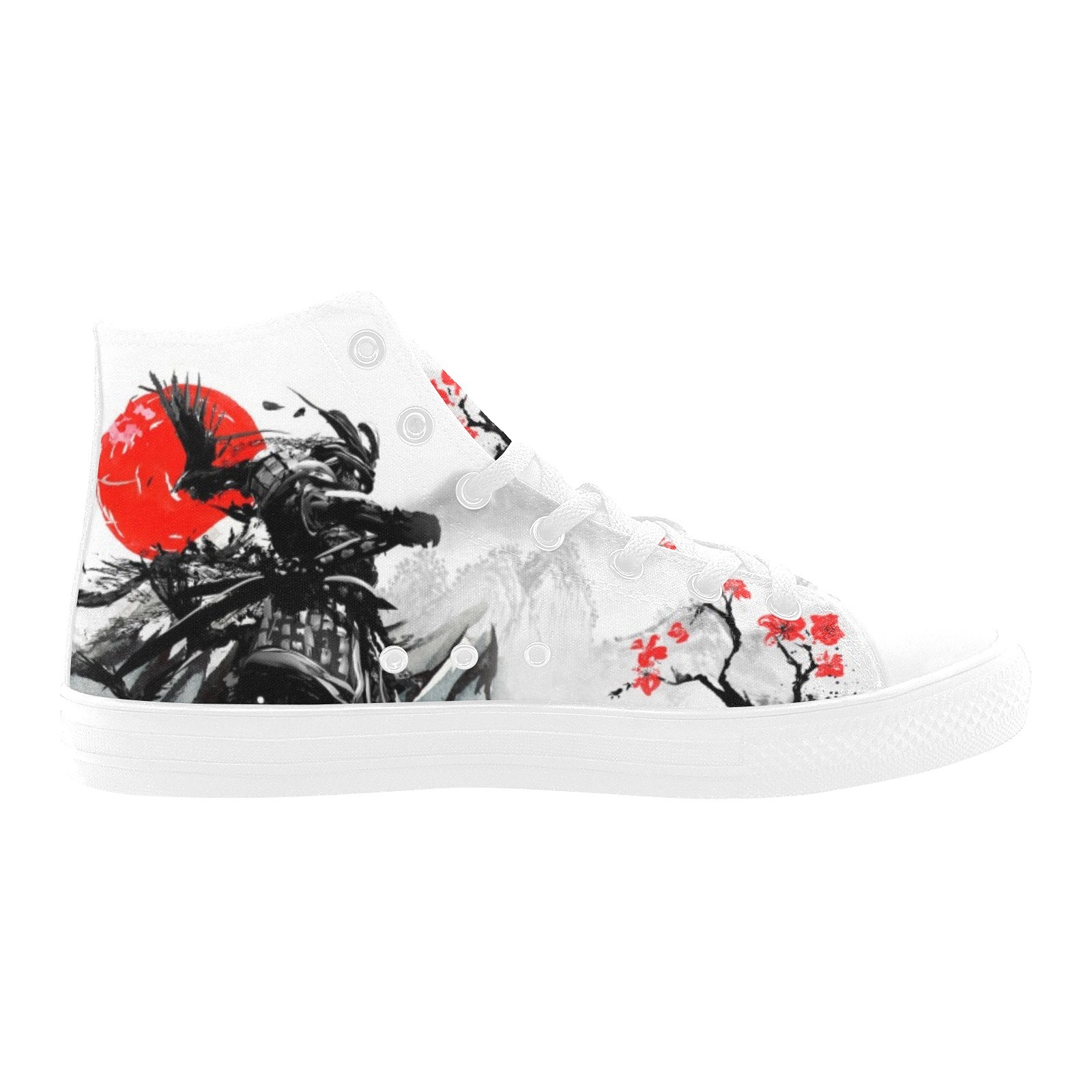 Samurai Poster Sun Decorative Printing Canvas Hi Top Shoe 0170 white mans womans