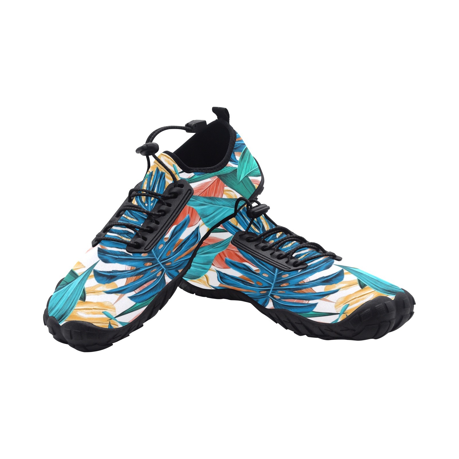 Tropics Equatorial Big Leaf Print Neoprene SBR Jessy Aqua Shoe Lace Water Flow 21093 Black Big Size Man Woman