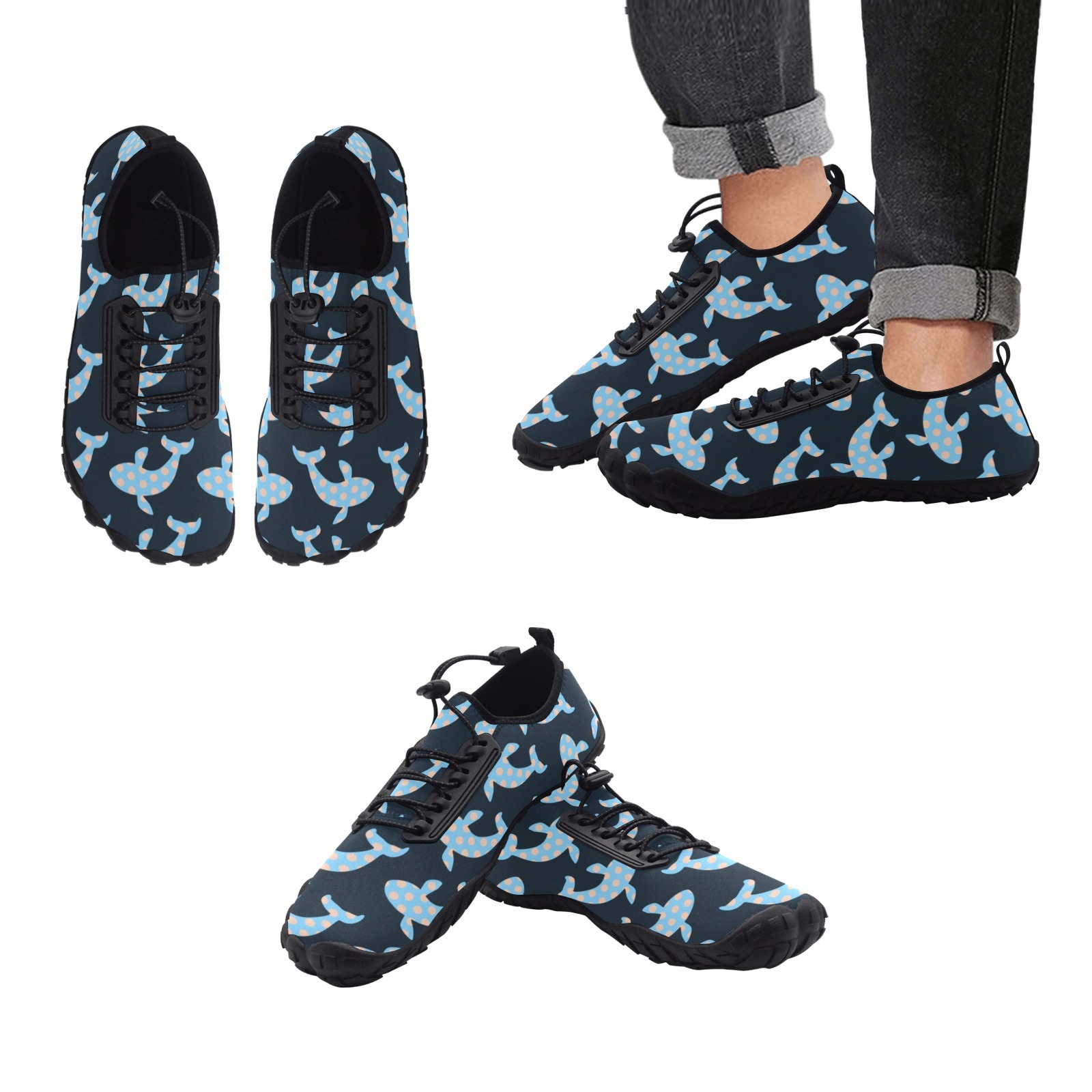 Whale Pink Bubble Marine Mammal Dark Print Neoprene SBR Jessy Aqua Shoe Lace Water Flow 21093 black big size man woman